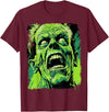 FrightNightFits Classic Horror Green Evil Crazy Scientist Freak Halloween T-Shirt - Burgundy