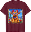 4th of July Apparel 4th of July Cow Patriotic Heart Glasses USA Floral Leopard T-Shirt - Burgundy