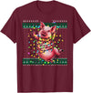 Christmas Sweater Tshirt For Men Women Santa Claus Christmas Family Xmas Ugly Christmas Outfit Merry Pig T-Shirt - Burgundy