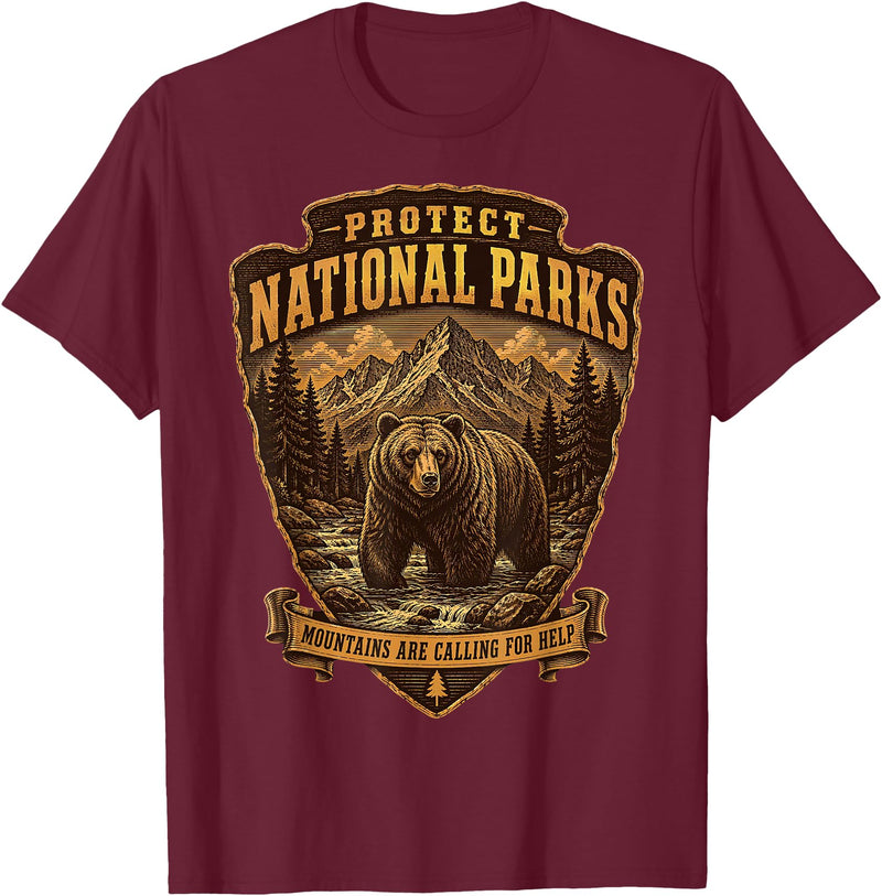 National Parks Conservation Co Protect National Parks Bear Vintage Arrowhead Badge Apparel T-Shirt - Burgundy