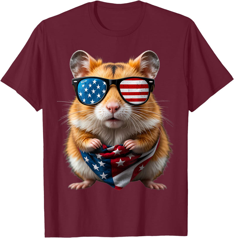 Hamster 4th Of July American Independence Day USA Patriotic T-Shirt - Burgundy