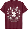 Rabbit Bunny Flowers Witchy Occult Gothic Vintage Easter T-Shirt in Burgundy