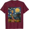 Giraffe Designs. Giraffe Africa Van Gogh Style Starry Night Cute Graphic T-Shirt - Burgundy