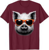Cool Pig Love Graphic Art Cool Pig Wearing Sunglasses Graphic Art T-Shirt - Burgundy