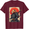 Japanese Samurai Bear Woodblock Art Samurai Brown Bear Ukiyo-e Ink Warrior Art Japanese Bear Art T-Shirt - Burgundy