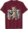 Llama Book Lover Llama Reading Book Reader Bookworm Alpaca Lover T-Shirt - Burgundy