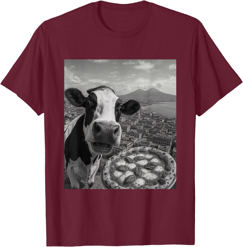 Wildfie – Selfies from Around the World Cow Pizza Selfie Funny Italy Meme Design T-Shirt - Burgundy