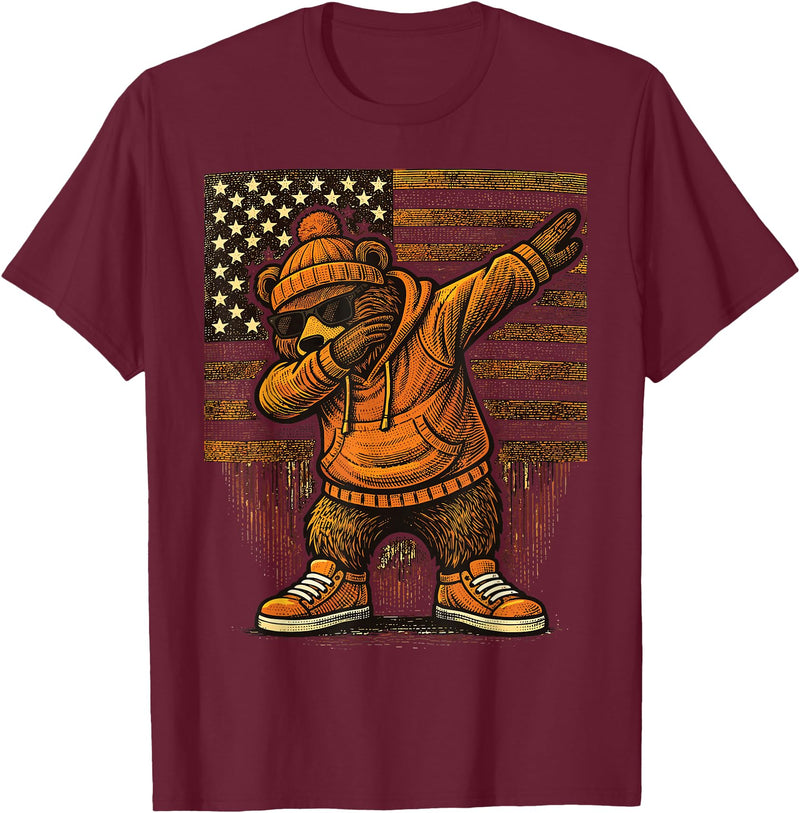 Vintage Dabbing Bear Retro Humor Gift Co Vintage Dabbing Bear Funny Retro Graphic T-Shirt - Burgundy