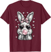 Cute Easter Bunny for Women Pink Rabbit Coquette Girly T-Shirt in Burgundy