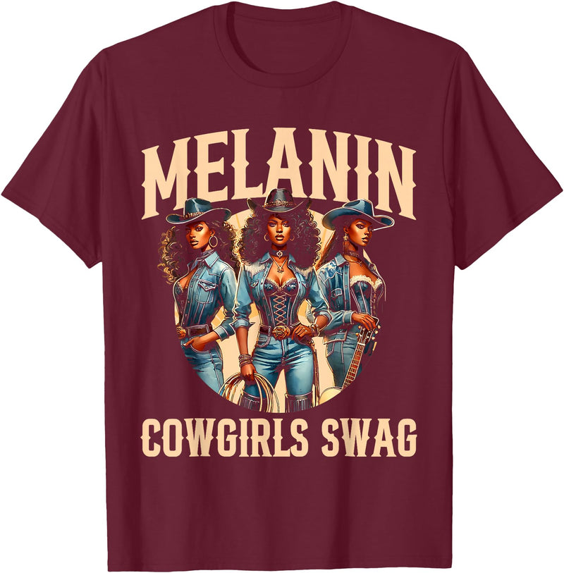 Funny Cowgirl Women Melanin Cow Girl Outfit Cowgirl for Women African Tee Melanin Cow Girl Outfit T-Shirt - Burgundy