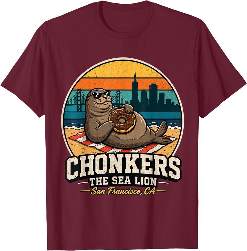 Chonkers The Sea Lion San Francisco Funny Seal Tee Chonkers The Sea Lion San Francisco Funny Seal T-Shirt - Burgundy