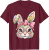 Floral Bunny Rabbit Girl Teens T-Shirt in Burgundy