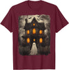 Vintage Haunted House Ghost Halloween Costumes Vintage Ghost Haunted House Scary Halloween Costume Spooky T-Shirt - Burgundy