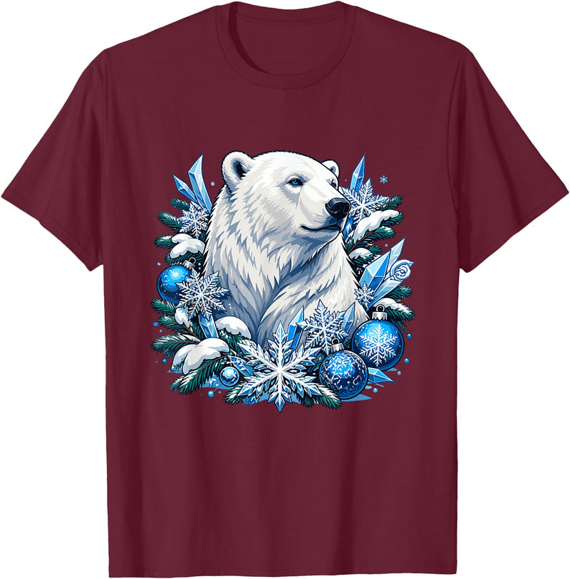 Arctic Polar Bear Snowflake Winter Christmas Christmas Polar Bear Snowflakes Winter Ornaments T-Shirt - Burgundy