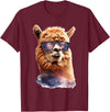 Funny Llama Lover Graphics Alpaca with Sunglasses Animal Art Graphic Funny Llama T-Shirt - Burgundy