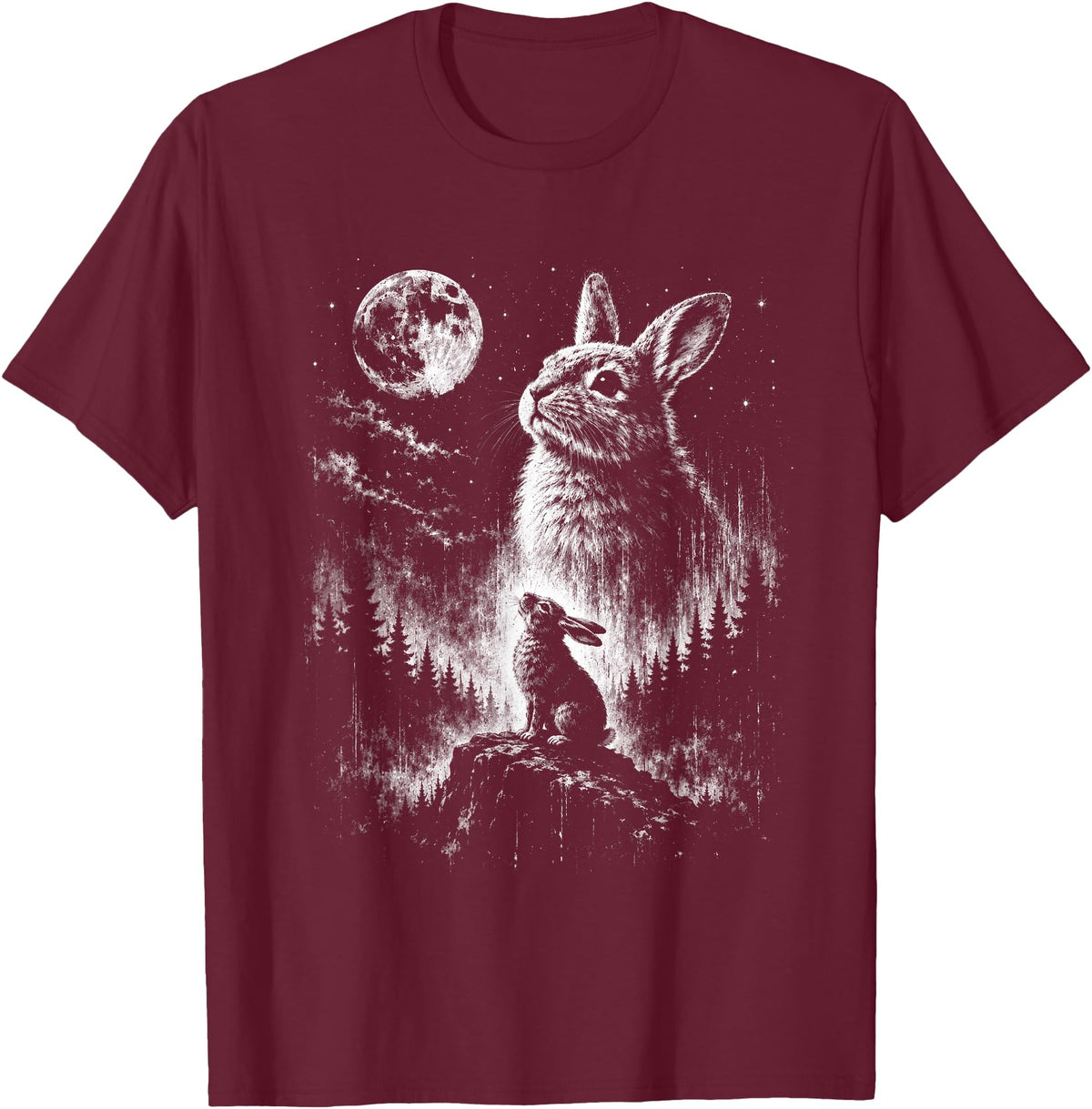 Bunny Rabbit Howling to the Moon Bunny Howl At T-Shirt in Burgundy
