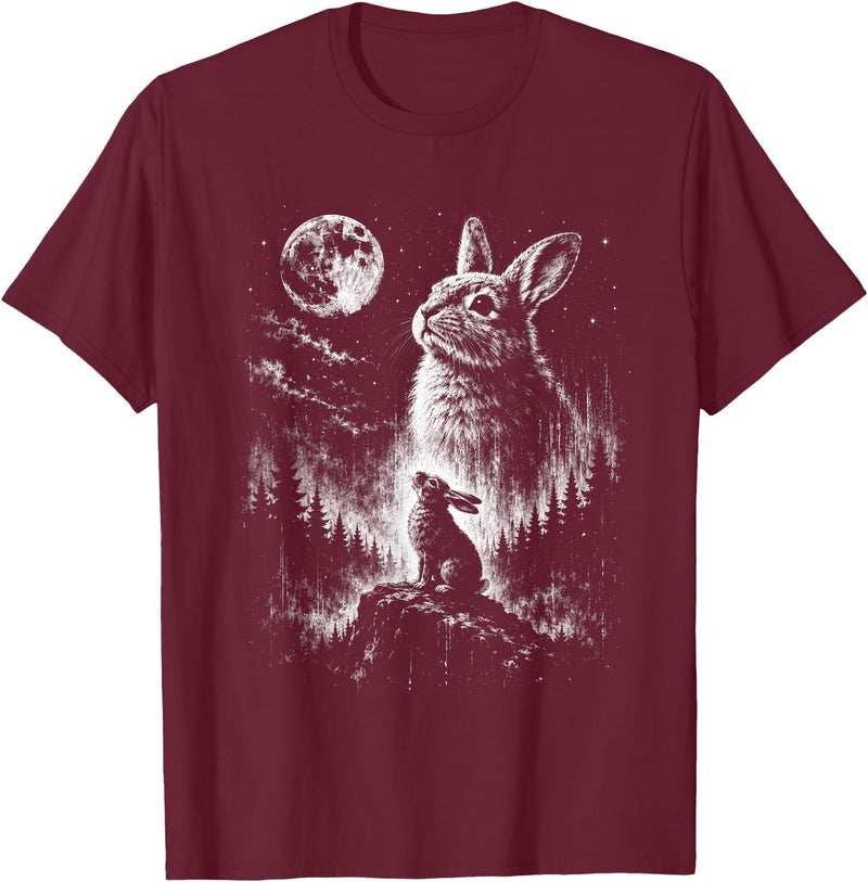 Bunny Rabbit Howling to the Moon Bunny Howl At T-Shirt in Burgundy