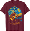 Bear playing Guitar Night-Sky Moon Guitar Grizzly Bear Blues Guitarist Starry Night Musician Music T-Shirt - Burgundy
