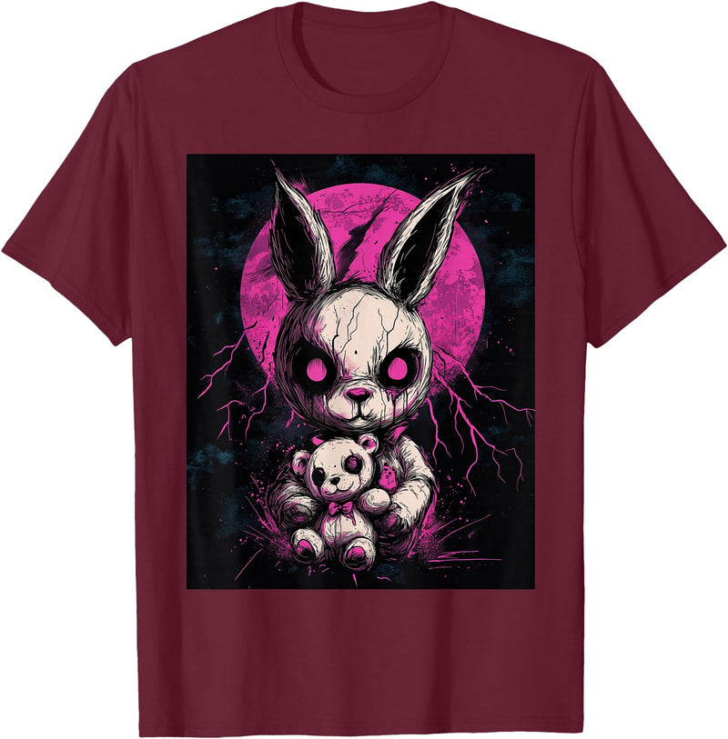 Anime Rabbit Goth Teddy Bear Gothic Anime Bunny T-Shirt in Burgundy