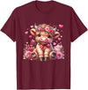 Happy Valentine Highland Cow Costume Love Clothing Valentine Highland Cow Print Cute Love Heart Flowers T-Shirt - Burgundy