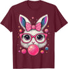 Easter Day Bunny Tie Dye Rabbit Face Glasses Girl Easter T-Shirt in Burgundy