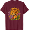 Cute and Funny Lions Graphic Designs. Lion Flower Floral Cute Men Women Kids T-Shirt - Burgundy