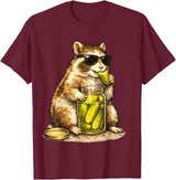 Pickle Munching Guinea Pig Designs Funny Guinea Pig Pickle Lover T-Shirt - Burgundy