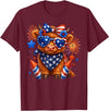 Cute Highland Cow 4th of July USA Flag Patriotic Cow Farmer T-Shirt - Burgundy