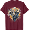 Safari Animal Art Buffalo Portrait Colorful Splash Artwork Wildlife Bison T-Shirt - Burgundy