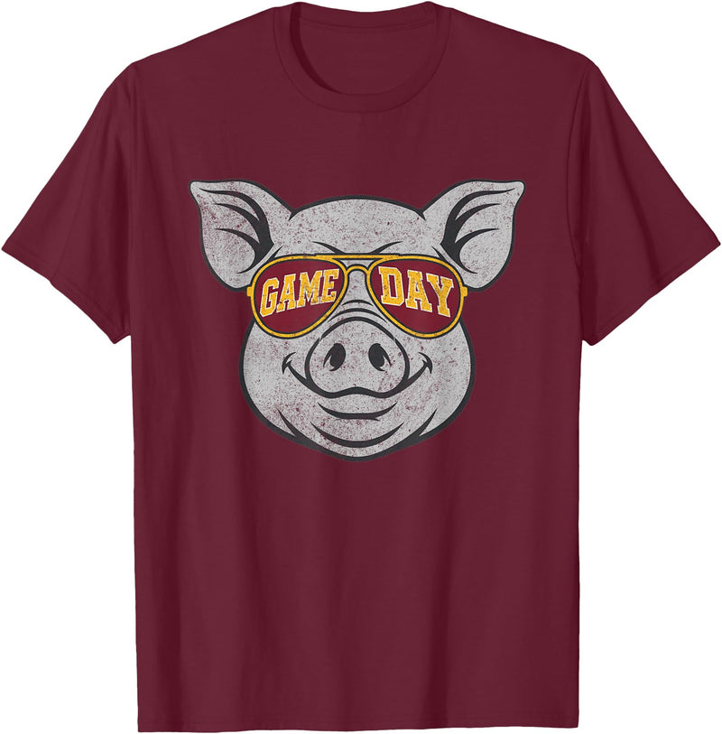 Game Day Pig Tee-TShirt Gifts Game Day Pig T-Shirt - Burgundy