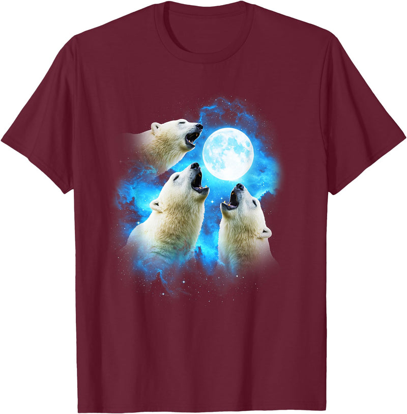 Animals howling blue 3 Polar Bear Howling at the Moon Colorful Blue T-Shirt - Burgundy