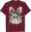 Bunny Glasses Bandana Leopard Funny Rabbit Happy Easter T-Shirt in Burgundy