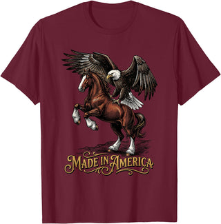 American Pride Horse Eagle Country Made in America Horse Eagle Patriotic Western T-Shirt - Burgundy