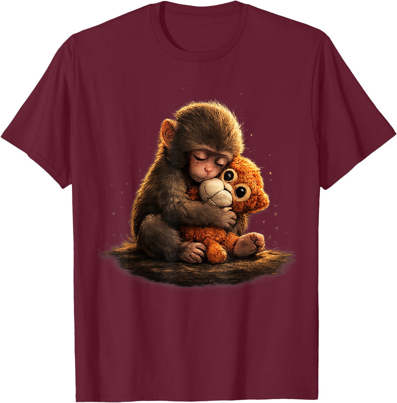 CONLEE Cute Baby Monkey Punch Viral Zoo Japan Design T-Shirt - Burgundy