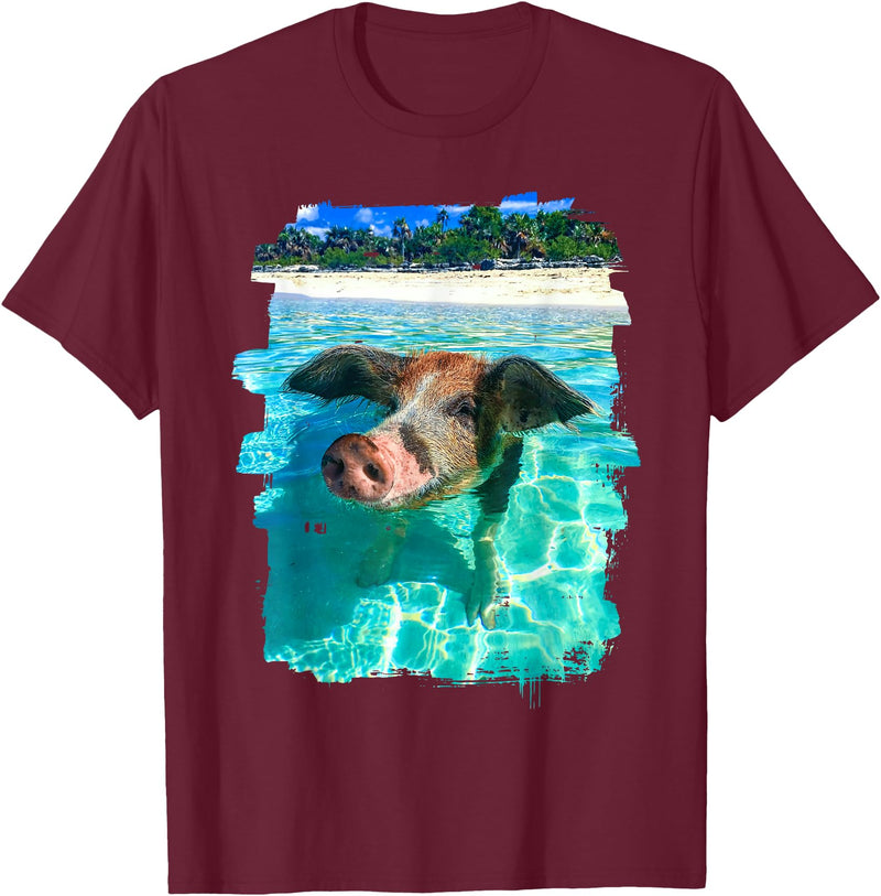 Abab Pig Caribbean Bahamas Beach Summer Vacation The Bahamas Swimming Pig Caribbean Beach Trips Summer Vibes T-Shirt - Burgundy