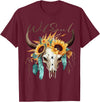 Wild Soul Boho Cow Skull Sunflowers Mothers Day Wild Soul Boho Cow Skull Sunflower Vintage Western T-Shirt - Burgundy