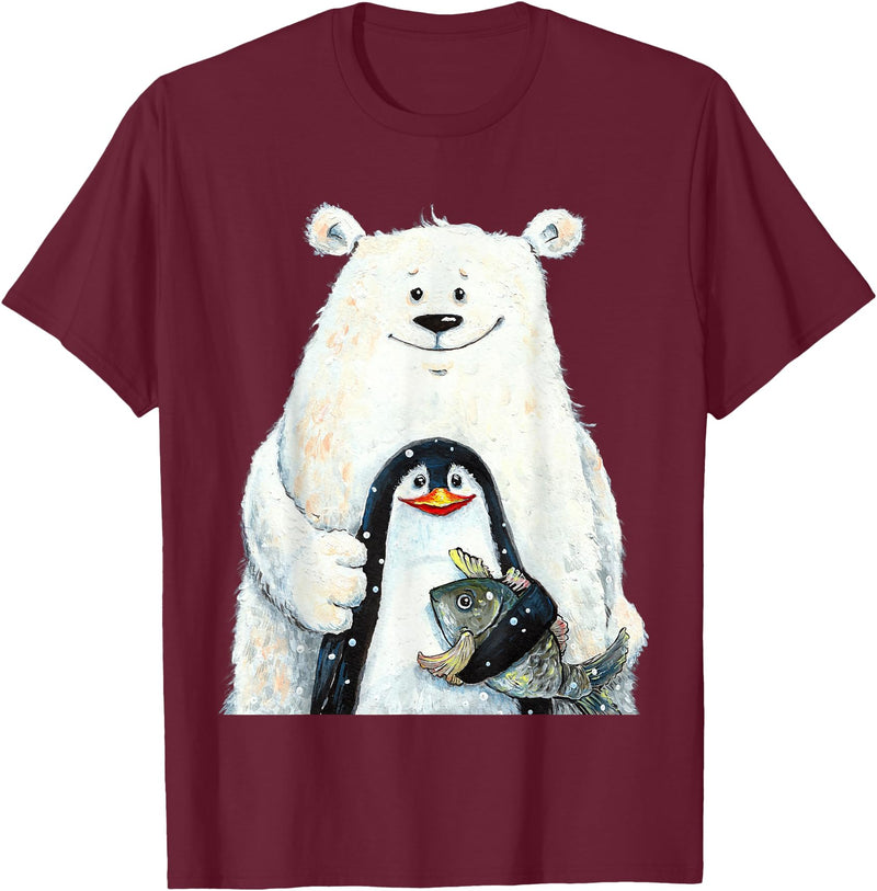 click here for better animal tees cute Polar bear and penguin bird fish lovers animal friends T-Shirt - Burgundy
