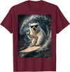 White Bear Surfing Waves Funny Animal Apparel Funny Polar Bear Surfer Catching Waves | Shaka Funny Animal T-Shirt - Burgundy