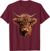 Cute Scottish Highlander Cattle Designs Scottish Highland Cow Messy Bun Scottish Highlander Cow T-Shirt - Burgundy