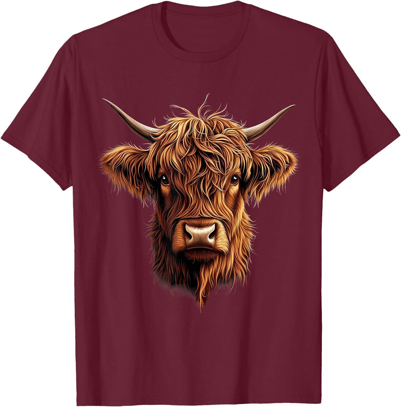 Cute Scottish Highlander Cattle Designs Scottish Highland Cow Messy Bun Scottish Highlander Cow T-Shirt - Burgundy