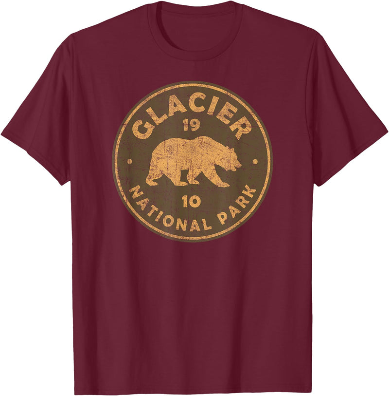 Vintage Glacier National Park Souvenir Shirts Retro Glacier National Park Montana Women Men Kids Hiking T-Shirt - Burgundy