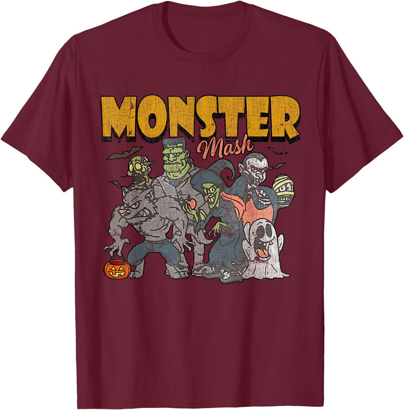 Monster Mash Vintage Ghost Halloween Funny T-Shirt - Burgundy