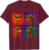 Colorful 4 Photos Animals Giraffe Sunglasses Funny Faces Collage Pop Art T-Shirt - Burgundy