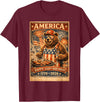 USA Birthday 250th American Spirit Tees All Ages Celebrate 250 Years with Fun Bear BBQ Graphic T-Shirt - Burgundy