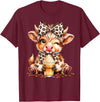 Cute Highland Cow Coffee Addict Leopard Bow Highland Cow Coffee Addict Funny Drink Coffee T-Shirt - Burgundy