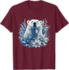Arctic Polar Bear Winter Floral Nature Ice Blue Snow Polar Bear with Winter Flowers T-Shirt - Burgundy