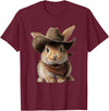 Cute Bunny Rabbit Cowboy Hat Easter Day T-Shirt in Burgundy