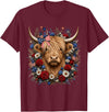 Funny July 4th Highland Cow Farm Lovers Highland Cow Florals 4th of July USA Flag Patriotic Women T-Shirt - Burgundy