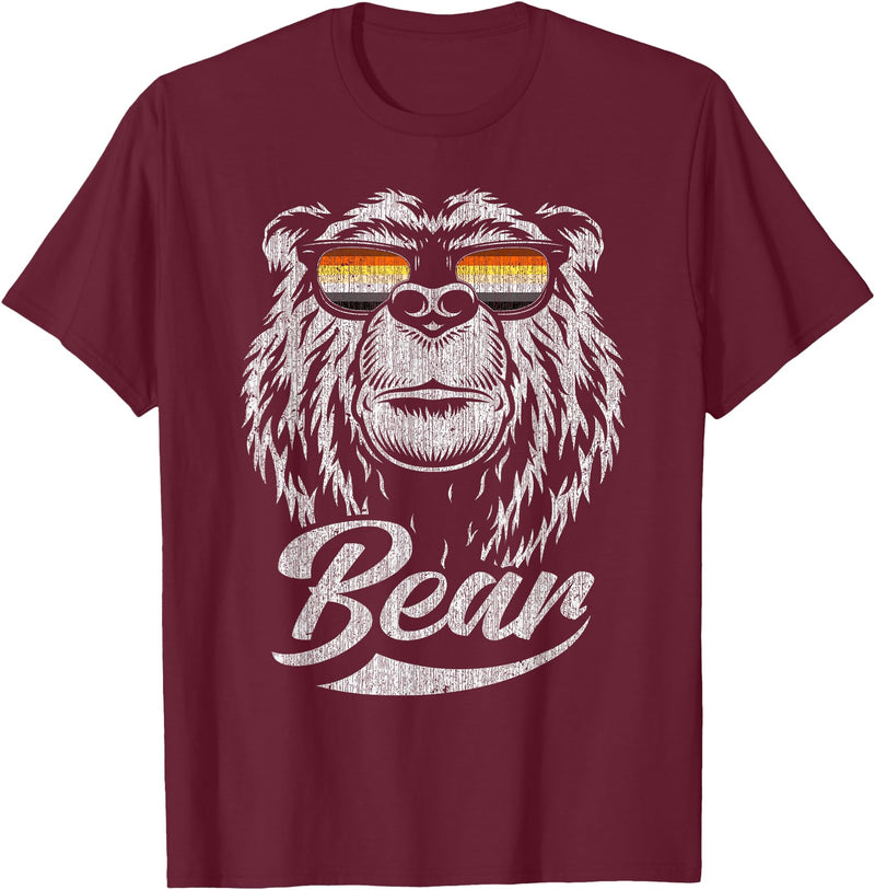 Bear Gay Pride by Content Design Studio Gay Bear Community Bear with Glasses T-Shirt - Burgundy