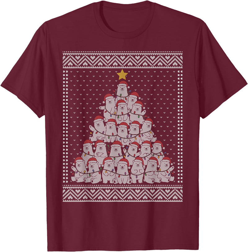 White bear Christmas tacky sweater Polar Bear Christmas Tree Ugly Sweater T-Shirt - Burgundy